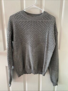 SHEIN Gray Eyelet Knit Crewneck Sweater